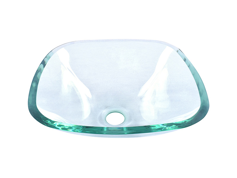Bathroom Tempered Glass Vessel Sink Clear Square Shape Transparent Basin 
