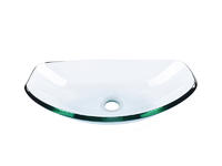 Tempered Clear Glass Ingot-Shaped Wash Basin With Glass Waterfall Faucet