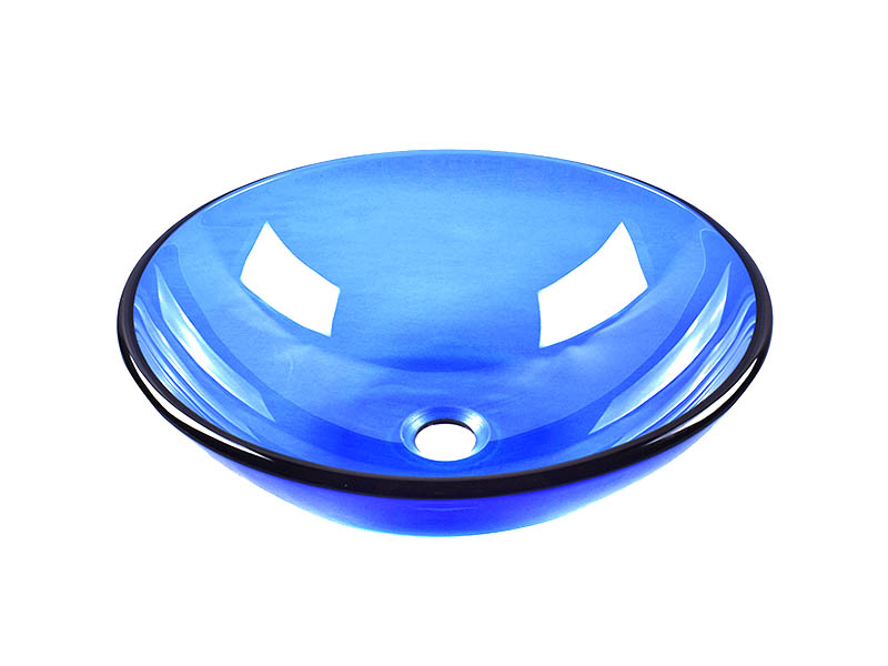14'' Inch Blue Semi-Transparent Round Shaped Tempered Glass Vessel Sink