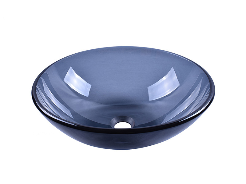 Bathroom Black Translucent Glass Round Sink Vessel Bowl 14''