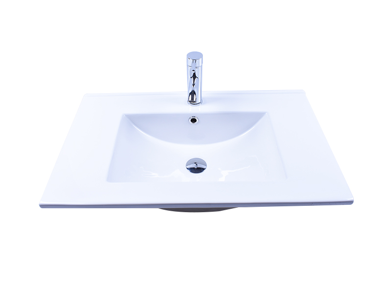 White Impression Porcelain Ceramic Bathroom Vanity One-Piece Counter Top Integrated Washbasin Sink